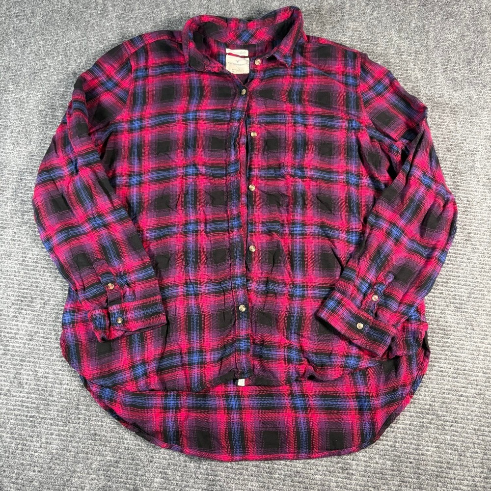 American Eagle Flannel Shirt Womens XXL Pink Plaid Excellent Boyfriend Fit
